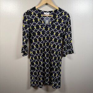 Jude Connally Megan Tunic Dress Size XS Navy Black Trellis Print Travel Vacation